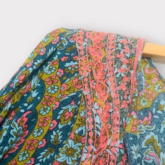 WORLD MARKET Boho Embroidered Floral Print Kaftan Maxi Dress Size One Size - Picture 3 of 10